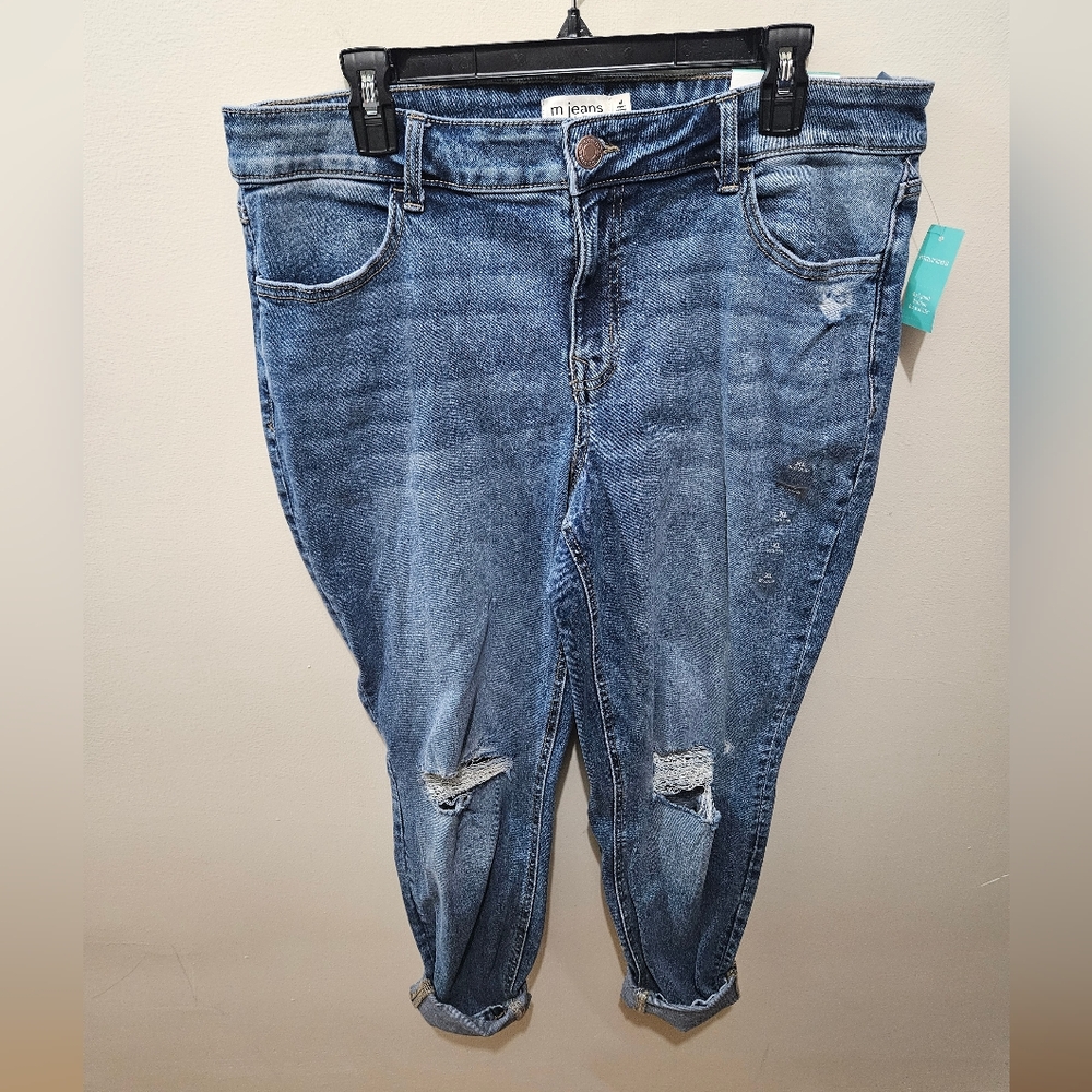 Maurices Super Skinny Ankle Cuffed Midrise Distressed Stretch Jeans Denim XL